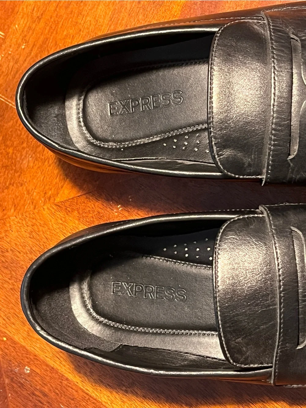 Express Black Leather Penny Loafers for Men
